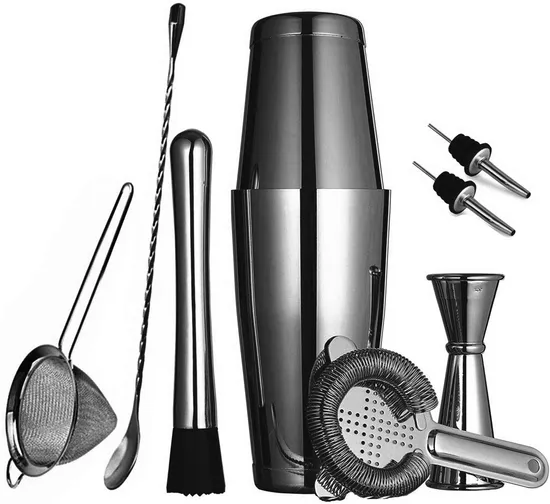 Custom Logo Professional Bar Tools Bartender Kit Bar Accessories Stainless Steel Boston Cocktail Shaker Set for Inver House Svedka Three Olives 