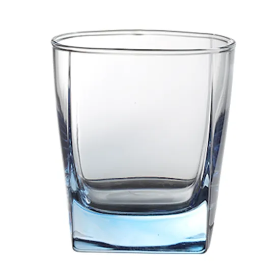 Factory Price Luxury Blue Crystal Glass Whiskey Glass Square Base Spirit Glass Gift Set Drinking Glassware 