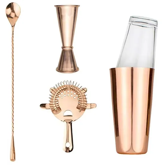 Stainless Steel Copper Boston Shaker Jigger Mixing Spoon Strainer Cocktail Shaker Bar Set 