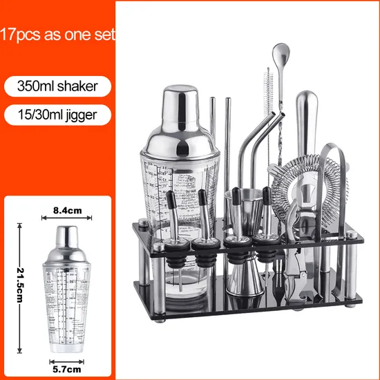 Bar Set Drink Mixer Set with All Essential Bar Accessory Tools: Martini Shaker, Jigger, Strainer, Mixer Spoon, Muddler, Liquor Pourers 