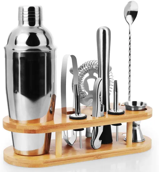 Amazon Top Seller Custom Logo Professional Bartender Kit 304 Stainless Steel Boston Cocktail Shaker Set for Gift 