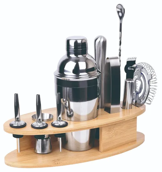 Stainless Steel Cocktail Kit Shaker Mixer Bartender Martini Set with Wood Base for Kirkland Spirits Misa One Eight Distilling 