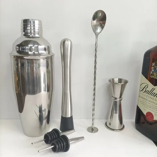 750ml Natural Stainless Steel Silver Color Bartender Kit Cocktail Shaker Set 