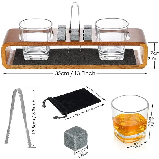 Custom Bartender Kit Bar Tools Set Martini 24oz Cocktail Shaker Set with Stylish Bamboo Wood Stand 