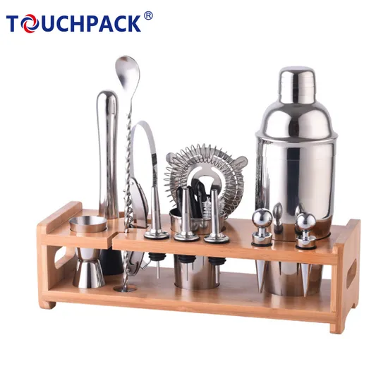 Custom Brand Cocktail Shaker Set with Bamboo Stand 