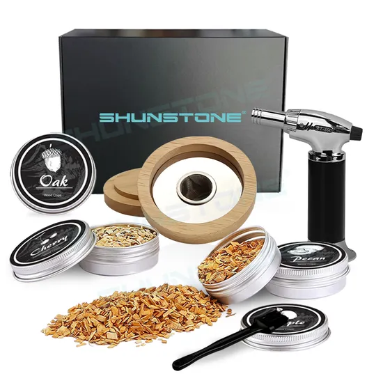 Creative Cocktail Smoker Kit Cocktail Shaker Set with Bamboo Stand Bar Accessories Barware Gift Set for Bar Party 